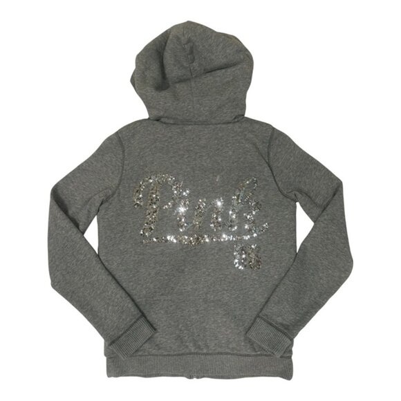 PINK Victoria's Secret Faux Fur Blinged out Full Zip Hoodie, RARE, XS, Grey, EUC - Picture 9 of 10
